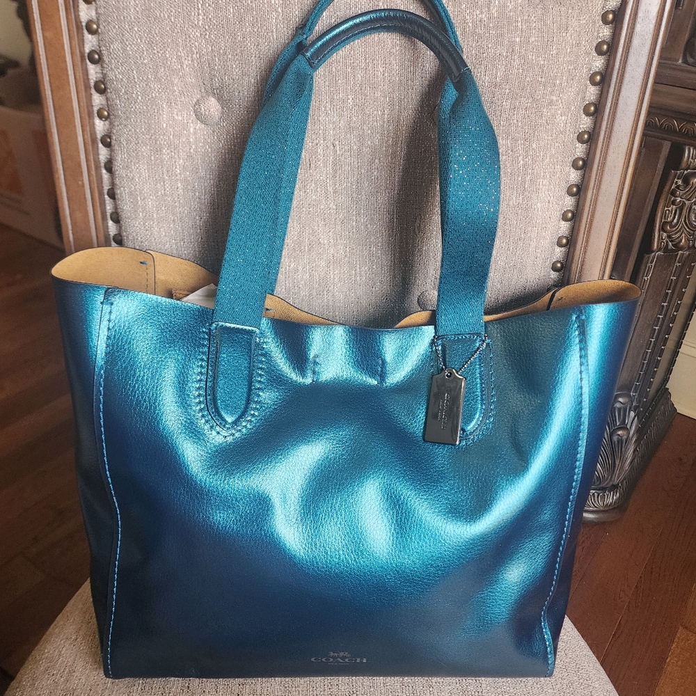 Coach Limited Edition Metallic Derby Tote Dark Teal NWOT